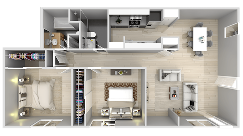 Floor plan for 2 beds, 2 baths, 1128 sqft